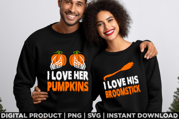 Couple Halloween Broomstick Pumpkins Tee Graphics