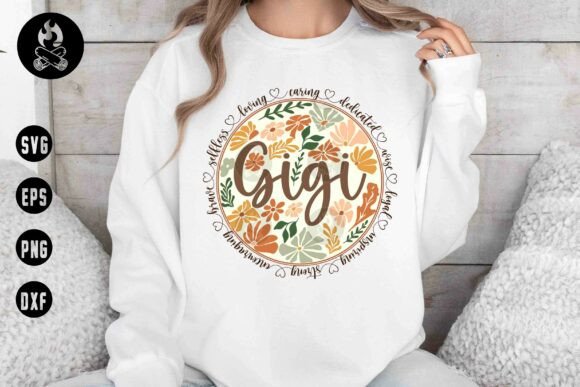 Gigi Floral Circle SVG, Boho Grandmother Graphics