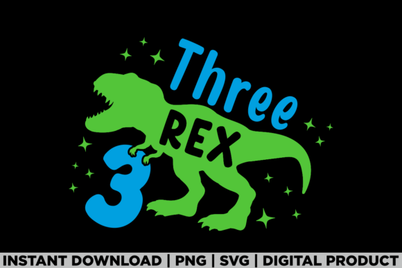 Three Rex 3rd Dinosaur Birthday Tee Graphics